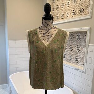 Rebecca Taylor Green Floral Lace Blouse